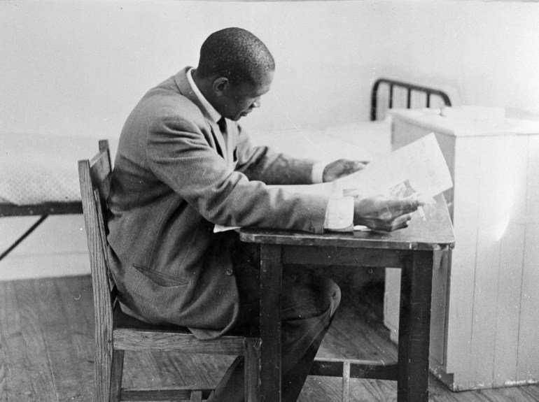 Robert Mangaliso Sobukwe, former president of South Africa's outlawed Pan-African Congress, is shown in his new prison at Robben Island in Johannesburg, South Africa, May 15, 1963. He is being detained indefinitely despite having completed a three-year term for incitement. (AP Photo)