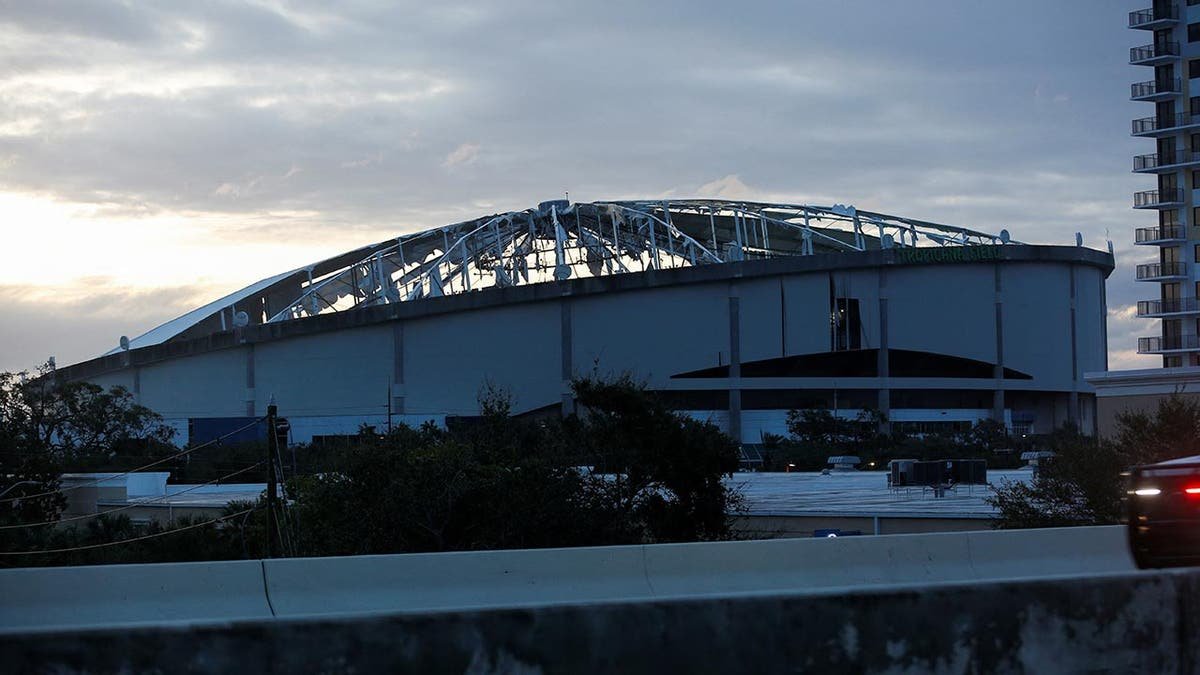 View of the damaged roof of Tropicana Field stadium