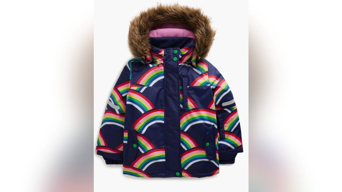 She'll love the rainbow print on this jacket.