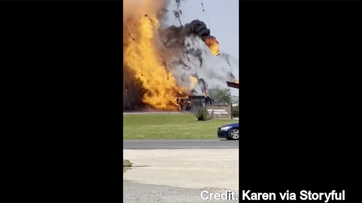 Debris flies after Louisiana bus explosion