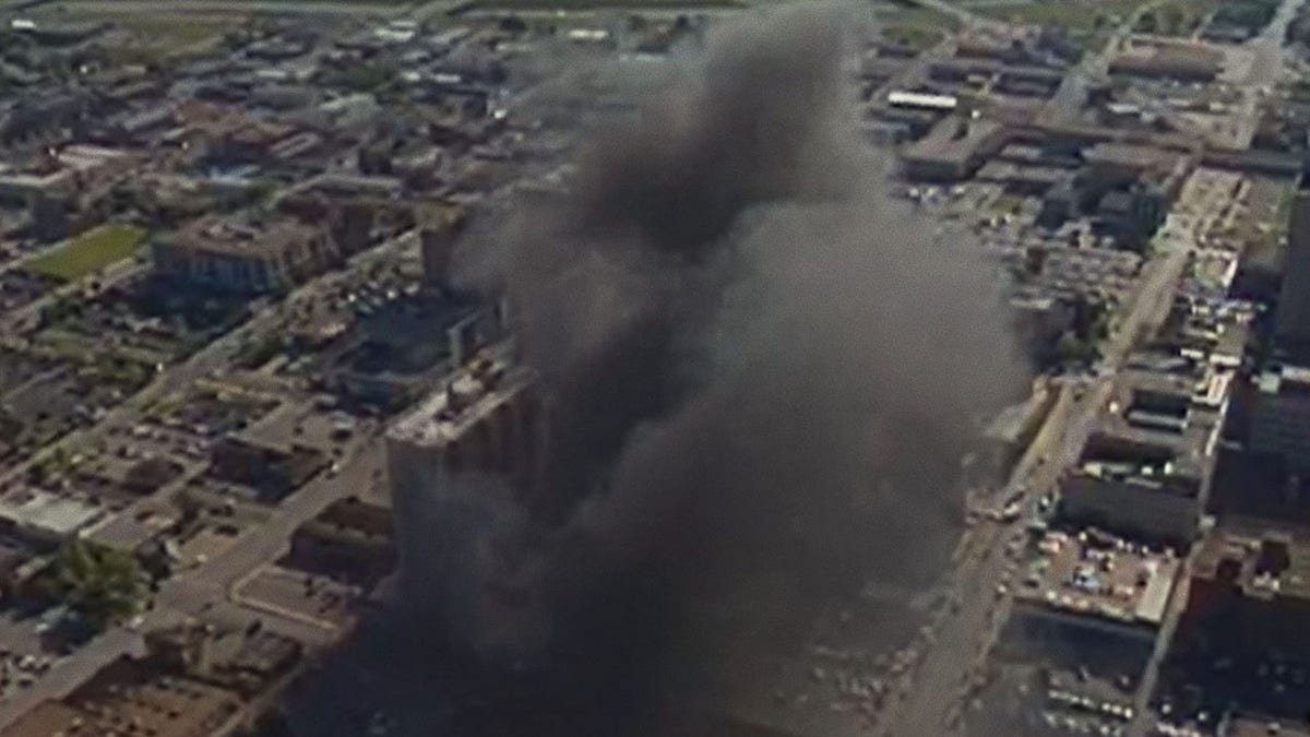 Smoke over the federal building struck by the Oklahoma City bombing.