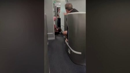 American Airlines passenger restrained, knocked to floor while barging into cockpit: video