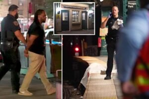 Straphanger killed after slamming into departing train during NYC subway station brawl: sources