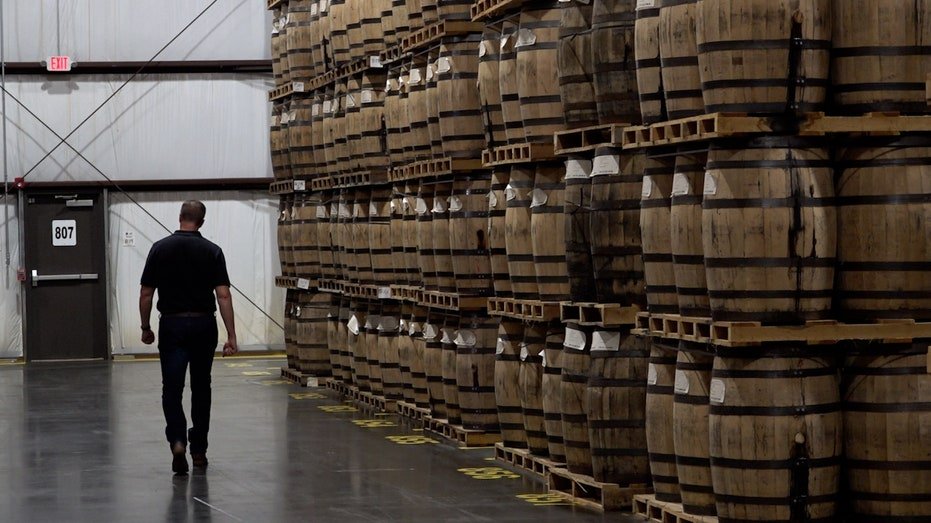 Pallets of whiskey at Tennessee whisky distillery