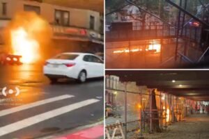 Video shows fire shooting up through Brooklyn manhole, sending pedestrians running