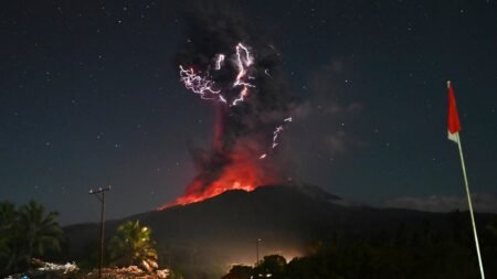Stunning photos capture moment one of Indonesia’s most active volcanoes erupts
