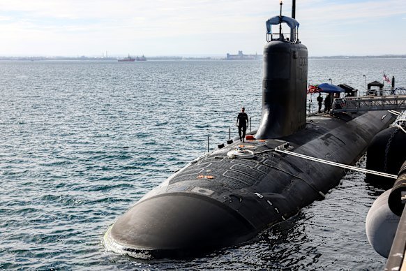 Virginia-class fast attack submarine USS Minnesota docked at HMAS Stirling in February.