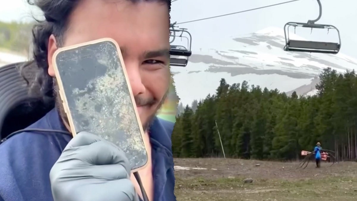 Split image of staff holding iPhone, staff cleaning up