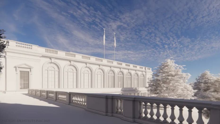 A rendering provided of the exterior of the new White House ballroom