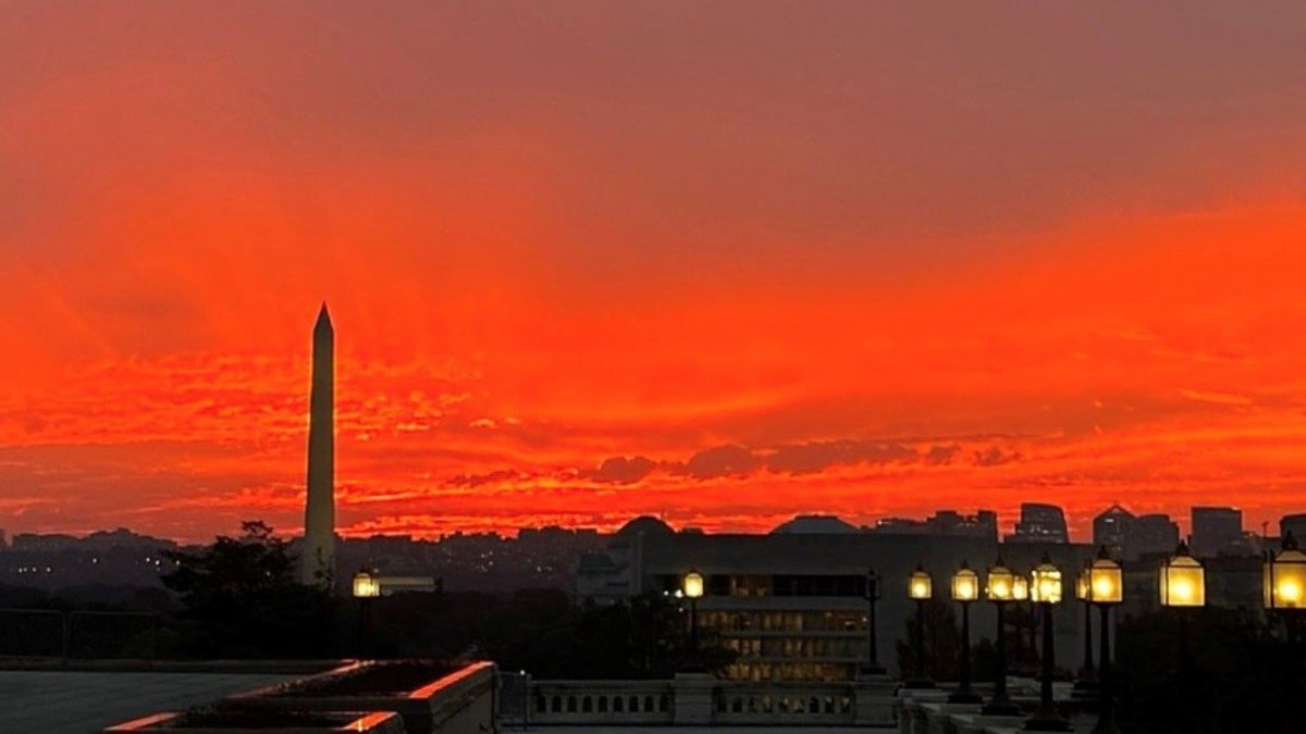 Red sunset in Washington, D.C.