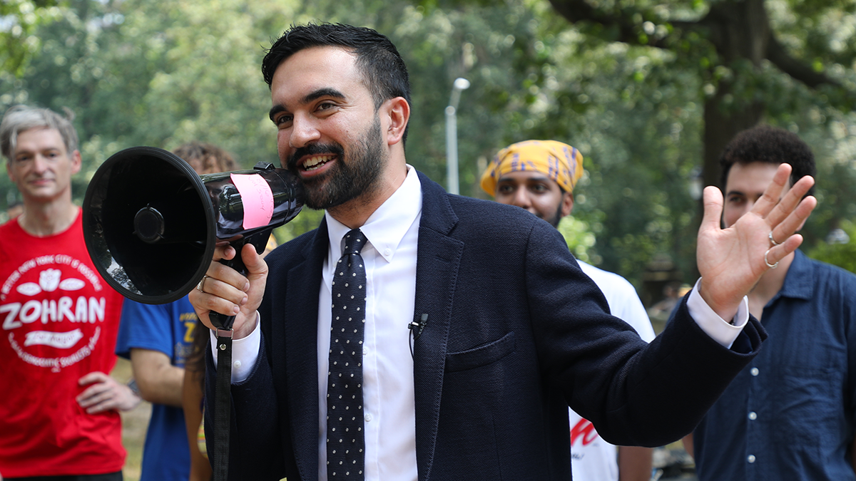 Zohran Mamdani speaking to supporters