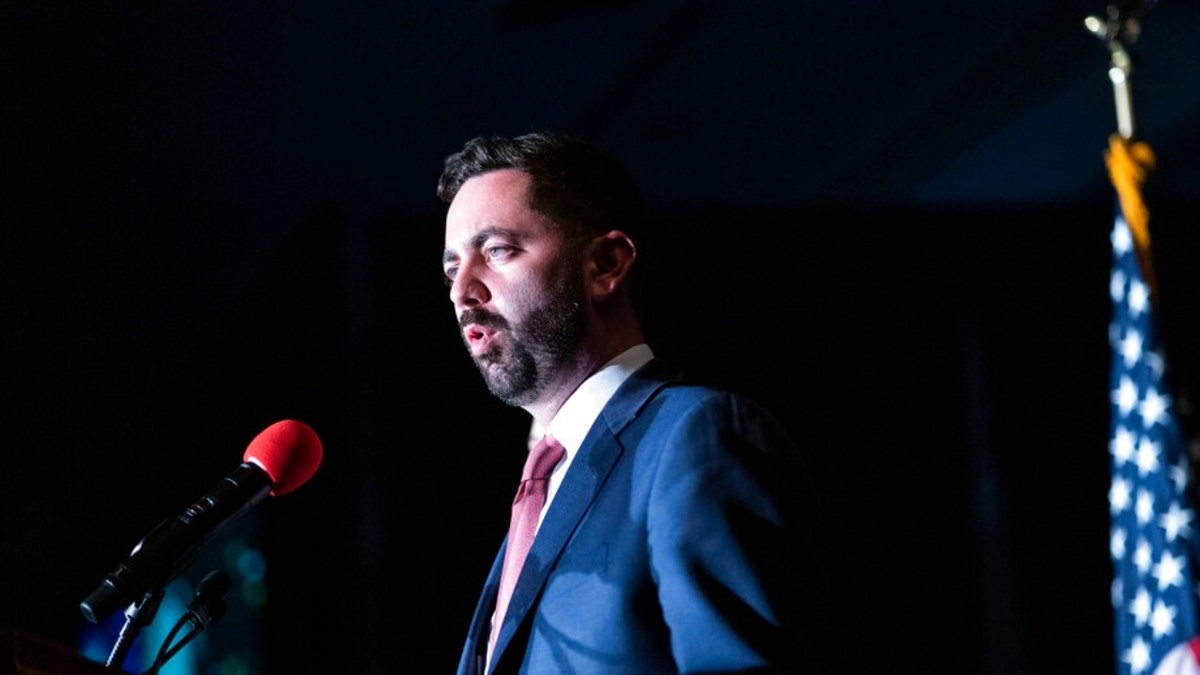 Congressional candidate Mike Lawler speaks to a crowd.