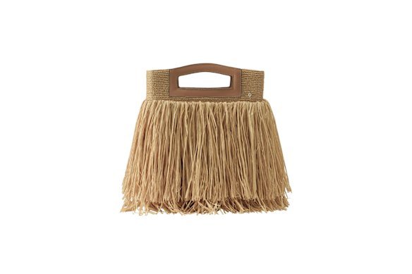 Helena Minski “Bailey” raffia fringe tote, $695.

