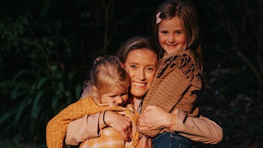 Charlotte Storey with daughters Eva, 3, and Rose, 5. 