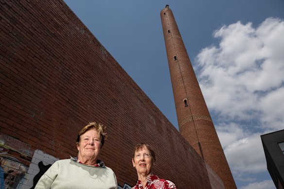 Frances Ilyine and Karen Cummings from the Collingwood Historical Society in front of the shot tower. 