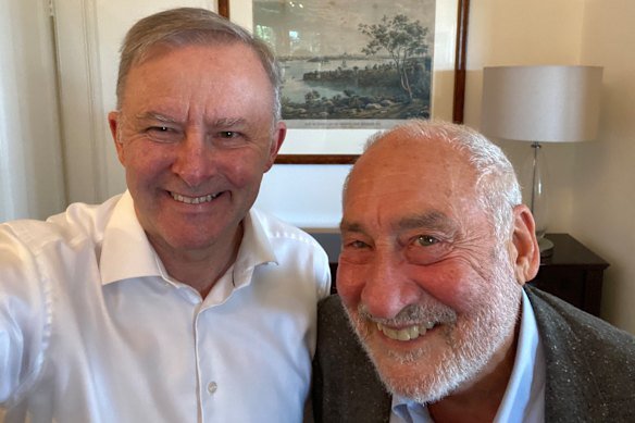 Prime Minister Anthony Albanese with Nobel laureate Joseph Stiglitz in July 2022.