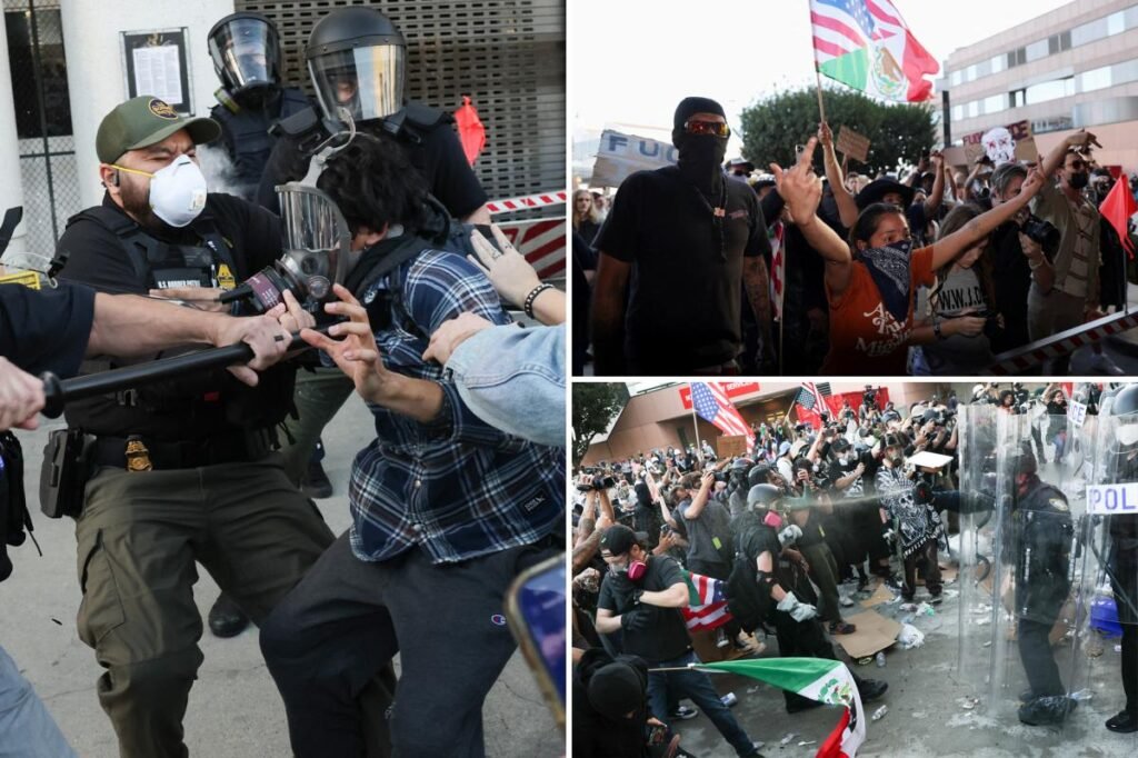 Anti-ICE protesters clash with fed agents outside DTLA federal building