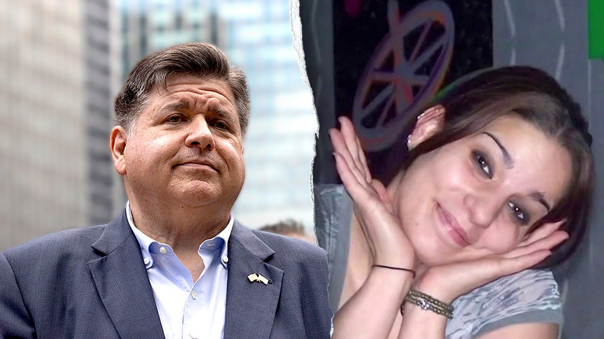 Split image of Illinois Gov. JB Pritzker, left, and Megan Bos, right.