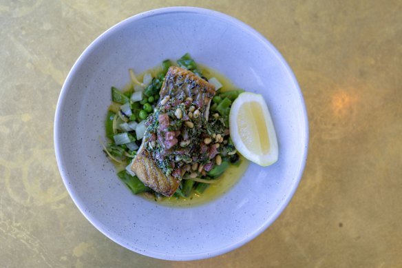 The barramundi and spring vegetables.