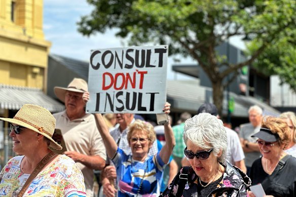 Brighton residents protest against Premier Jacinta Allan visit in November 2024 to announce plans for housing towers.