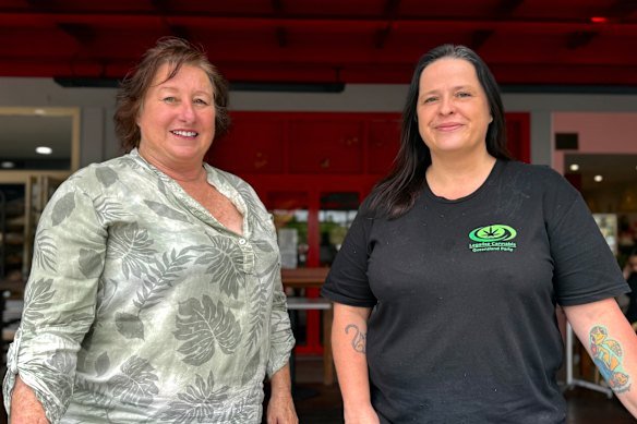 Nerang-based farmer and medicinal cannabis user Jenelle Porter (left) and Legalise Cannabis Queensland co-founder Suzette Luyken (right).