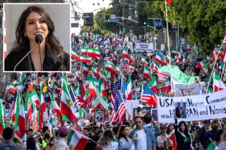 Crown princess joins tens of thousands of demonstrators protesting Iranian regime in DTLA