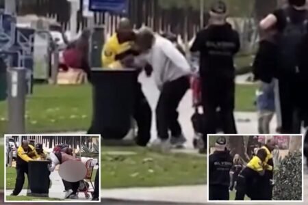 LA security guard caught on camera pummeling homeless man in front of stunned onlookers