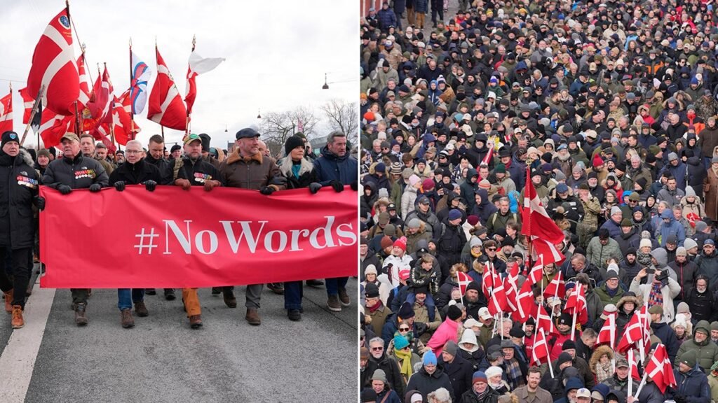 Hundreds protest Trump’s NATO comments and Greenland demands at US embassy in Copenhagen