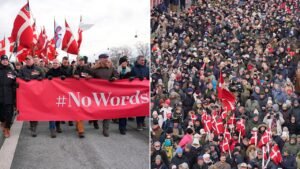Hundreds protest Trump’s NATO comments and Greenland demands at US embassy in Copenhagen