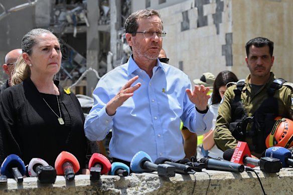 Israeli President Isaac Herzog addresses media in Beersheba, Israel, in June.