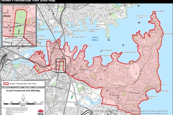 The area declared to be a major event area under the Minns government’s declaration.