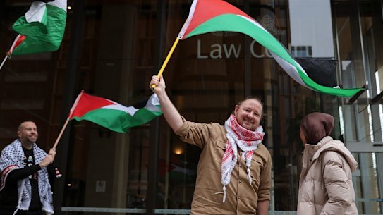 Palestine Action Group organiser, Josh Lees, pictured after his August Supreme Court win against the government’s protest restriction.