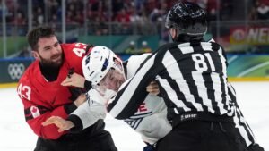 Canadian hockey star Tom Wilson ejected from Olympic game for fighting