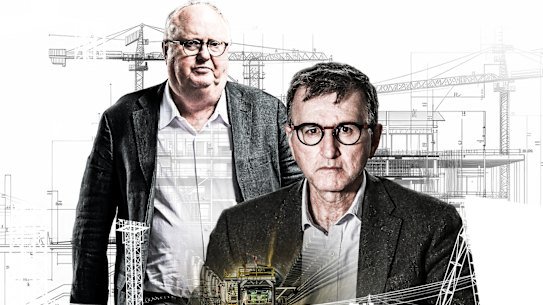 CFMEU administrator Mark Irving (right) and corruption-busting lawyer Geoffrey Watson.