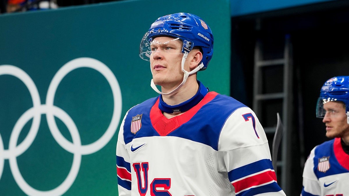 Brady Tkachuk looks on