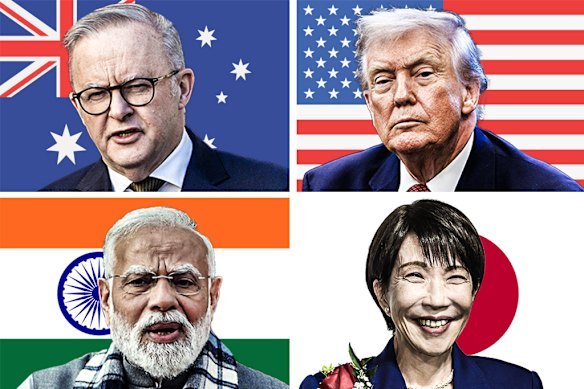 Quad leaders: Anthony Albanese, Donald Trump, Narendra Modi and Sanae Takaichi.