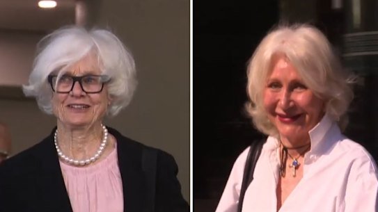 Claremont neighbours Louise St John Kennedy and Prudence Manners coming out of Perth Magistrates Court.