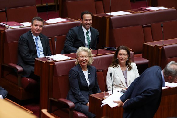 Nationals (from left) Ross Cadell, Bridget McKenzie, Matt Canavan and Susan McDonald voted against Labor’s government’s hate crime legislation.