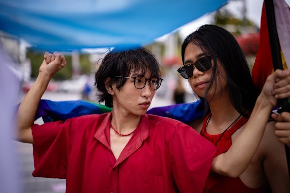 Pride in Protest Mardi Gras board directors Damien Nguyen and Luna Choo.