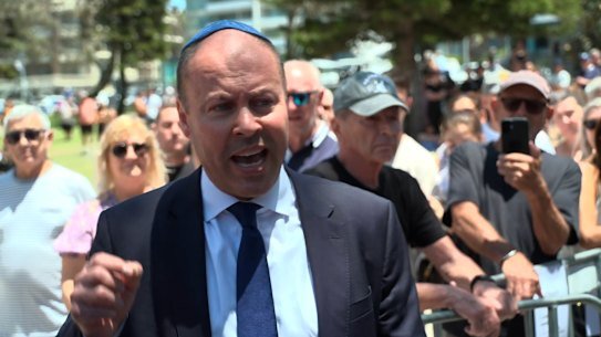 Former treasurer and Liberal MP Josh Frydenberg at the memorial for the Bondi terror attack on Wednesday.