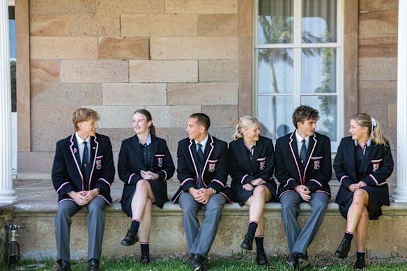 Cranbrook year 12 students Max Scales, Charlie Harris and Slade Keating are welcoming year 11 girls Sienna Novak, Lucy Foster and Nia Dowson to the school.