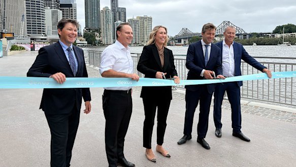 Lord Mayor Adrian Schrinner was among the group officially reopening the Riverwalk on Tuesday.