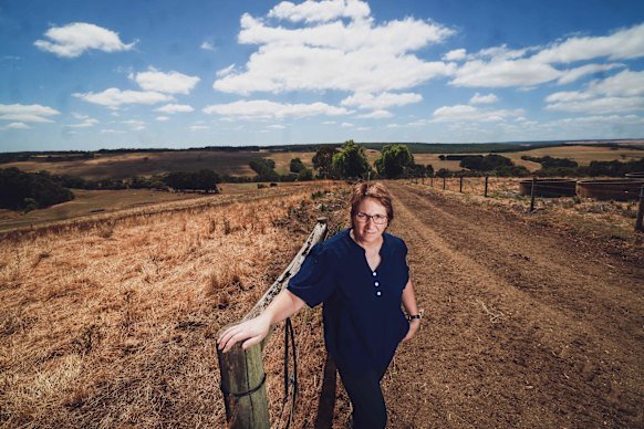 Janet Rogerson on her farm just outside of Simpson in western Victoria. 
