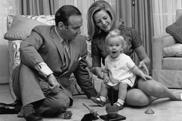 Rupert and Anna Murdoch and their daughter Elisabeth, then aged 14 months, at their home in Sussex Gardens, London, in 1969.