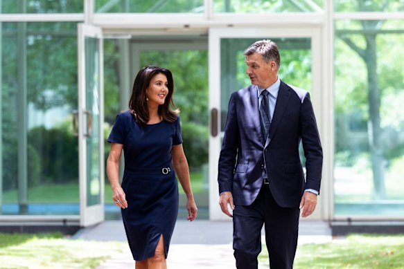 Team leaders … Jane Hume and Angus Taylor.