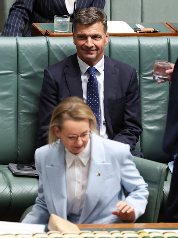 Then-opposition leader Sussan Ley and then-shadow minister for defence Angus Taylor arrive for Question Time at Parliament House in Canberra on Wednesday.