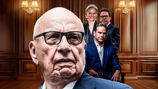 Rupert Murdoch and children Elisabeth, Lachlan and James (back).