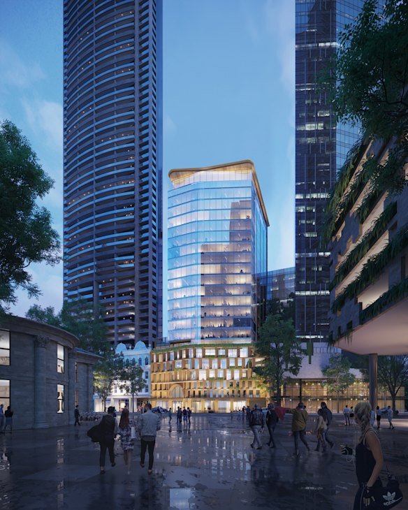 The completed building will have 24 storeys, with food outlets on the ground floor.