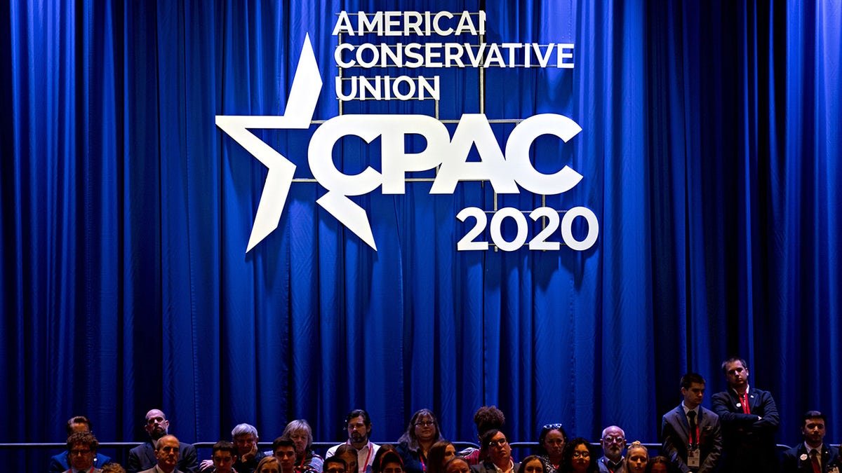 CPAC sign on stage