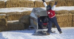 Engineering students brace the cold to race concrete sleds in London, Ont.